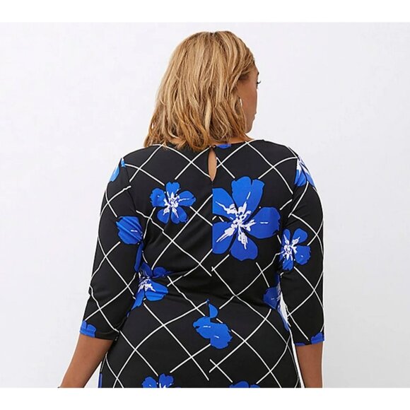 Lane Bryant Blue Floral Print Dress Attached Belt Size 22/24 3X Plus Size Career - Picture 7 of 13